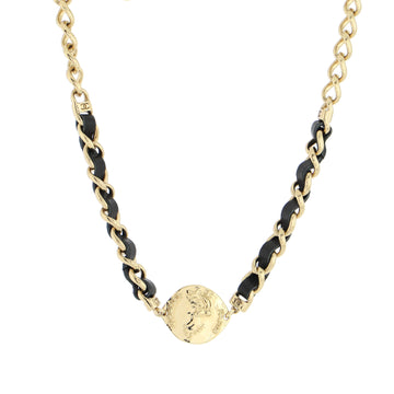 Chanel CC Medallion Choker Chain Necklace Metal and Leather