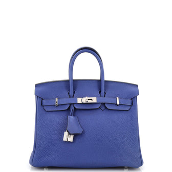 Hermes Birkin Handbag Blue Togo with Palladium Hardware 25