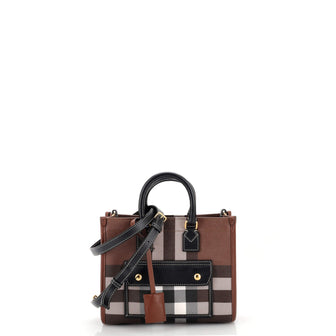 Burberry Freya Shopping Tote Check Canvas with Leather Mini