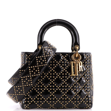 Christian Dior Supple Lady Dior Bag Cannage Studded Patent Medium