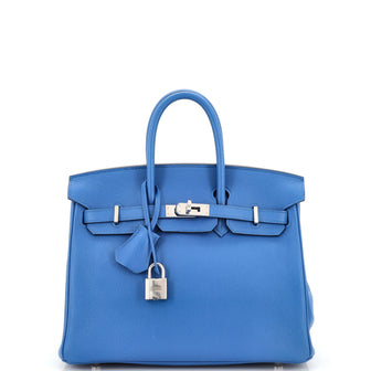 Hermes Birkin Handbag Blue Novillo with Palladium Hardware 25