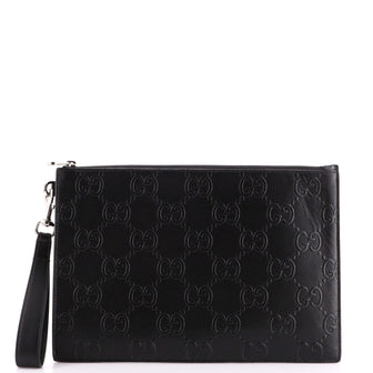 Gucci Wristlet Pouch GG Embossed Perforated Leather