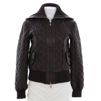 Louis Vuitton Women's Zip Up Collar Bomber Jacket Embroidered Monogram  Leather with Wool Brown 20337370