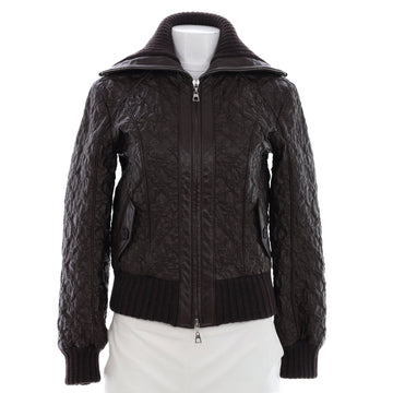 Louis Vuitton Women's Zip Up Collar Bomber Jacket Embroidered Monogram Leather with Wool
