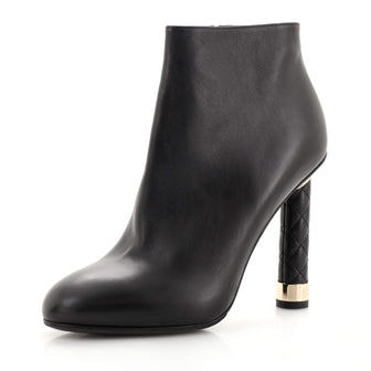 Chanel Women's CC Heeled Ankle Boots Leather with Quilted Detail