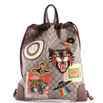 Gucci Courrier Soft Drawstring Backpack GG Coated Canvas with Applique Medium