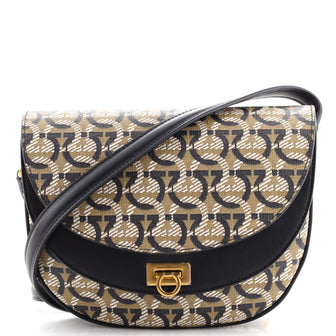 Salvatore Ferragamo Double Flap Saddle Crossbody Bag Gancini Jacquard Small
