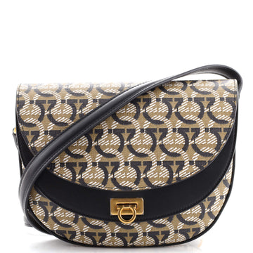 Salvatore Ferragamo Double Flap Saddle Crossbody Bag Gancini Jacquard Small