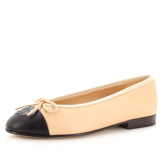 Chanel Women's CC Cap Toe Bow Ballerina Flats Leather