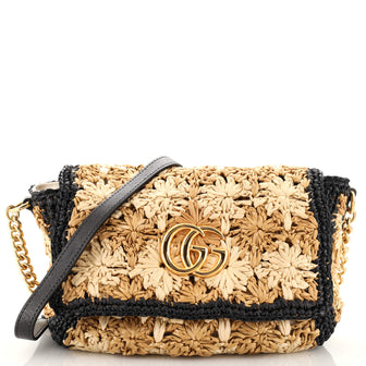 Gucci GG Marmont Flap Bag Raffia Small