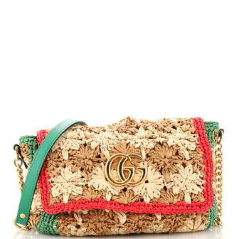 Gucci GG Marmont Flap Bag Raffia Small