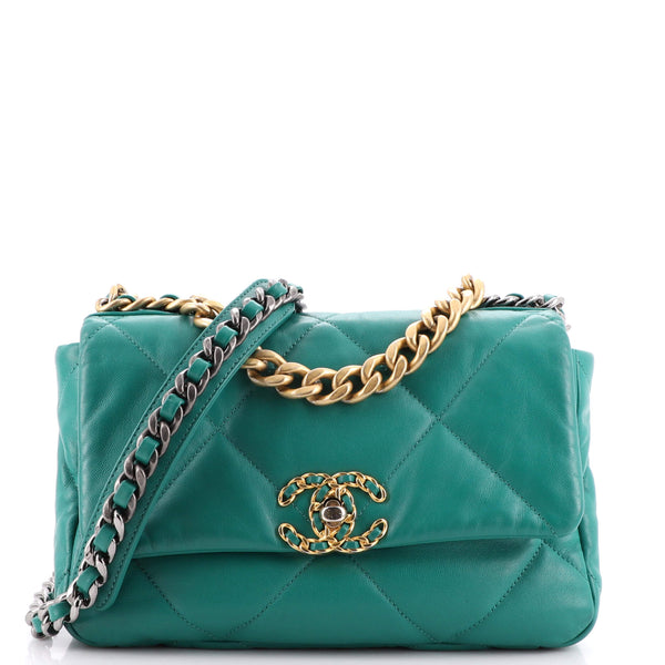 CHANEL Lambskin Quilted Medium Chanel 19 Flap Green | FASHIONPHILE