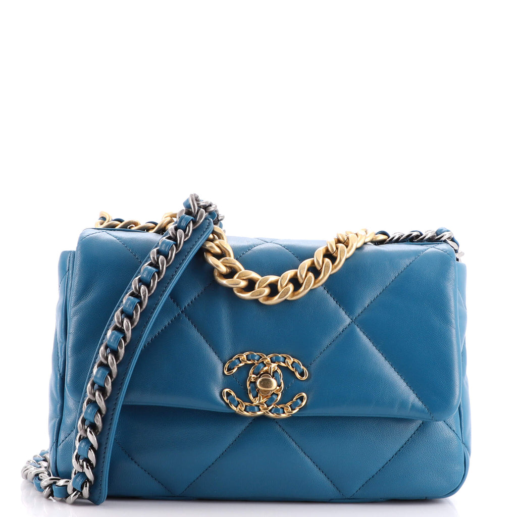 Chanel 19 Flap Bag Quilted Lambskin Medium Blue 881421