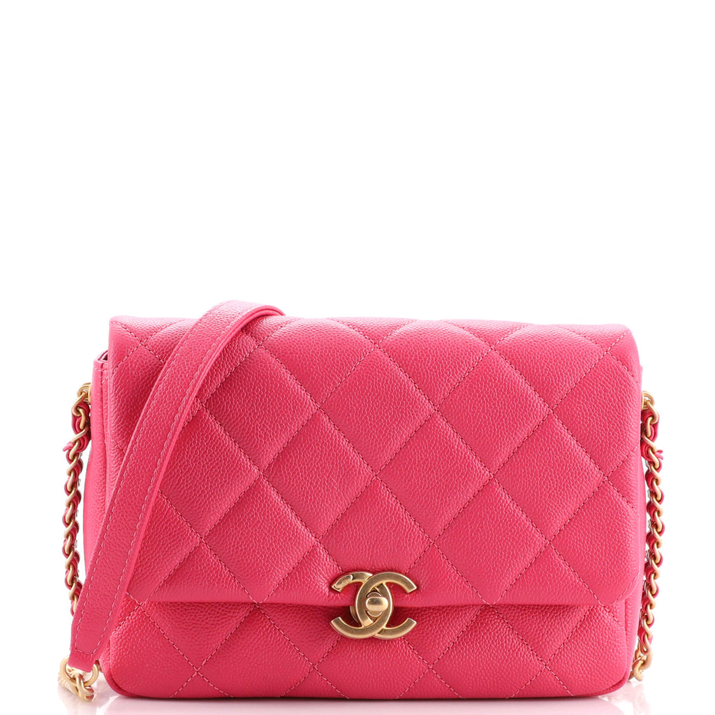 Chanel Chain Melody Flap Bag Quilted Caviar Small Pink 2034652