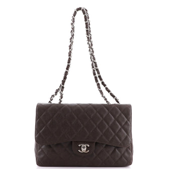 Chanel Vintage Classic Single Flap Bag Quilted Caviar Jumbo