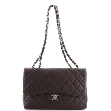 Chanel Vintage Classic Single Flap Bag Quilted Caviar Jumbo