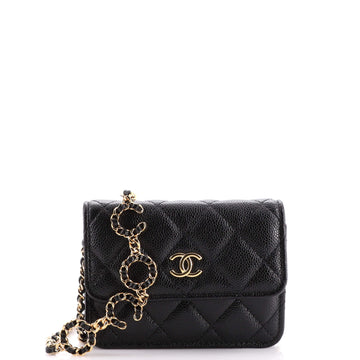 Chanel Miss Coco Strap Flap Clutch with Chain Quilted Caviar Mini