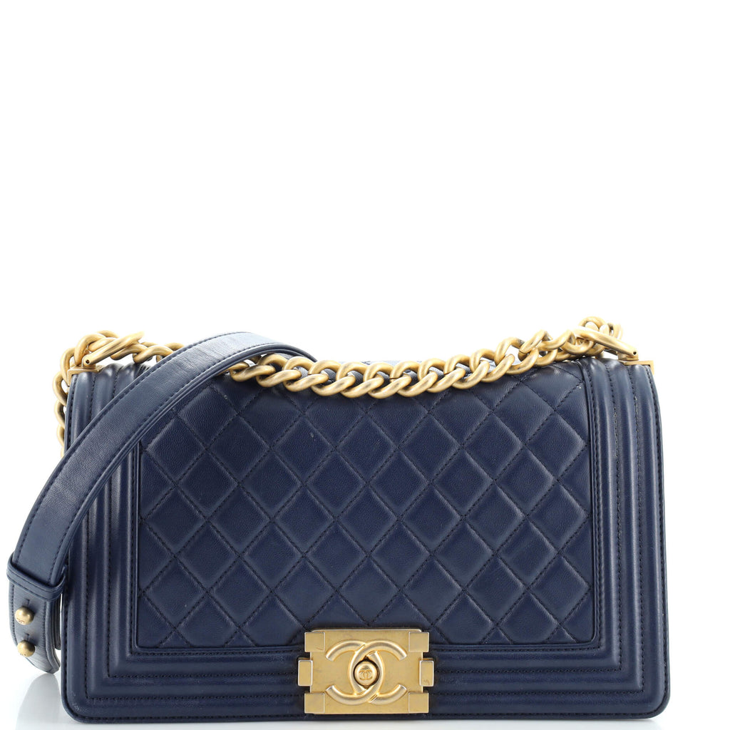 Chanel Blue Crumpled Leather Small Chain Around Boy Bag  Luxury Finds  Consignment