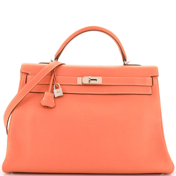 Hermes Kelly Handbag Pink Clemence with Palladium Hardware 40
