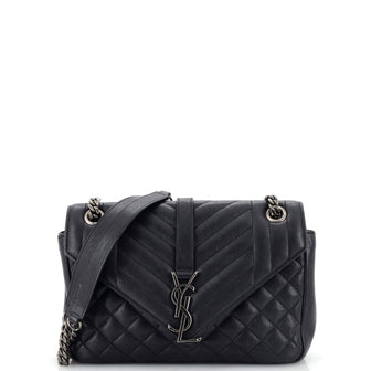 Saint Laurent Classic Monogram Slouchy Envelope Satchel Mixed Matelasse Leather Medium