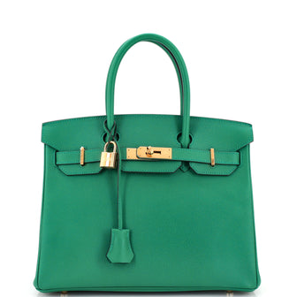 Hermes Birkin Handbag Green Epsom with Gold Hardware 30