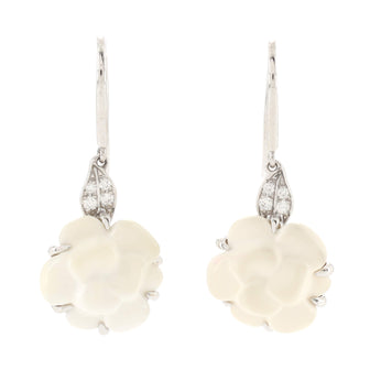 Chanel Camellia Sculpte Dangle Earrings 18K White Gold with Diamonds and Agate