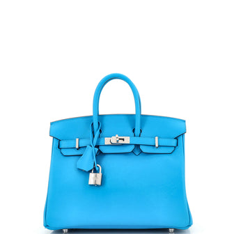 Hermes Birkin Handbag Blue Swift with Palladium Hardware 25