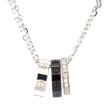 Cartier Love 3 Ring Pendant Necklace 18K White Gold and Ceramic with Diamonds