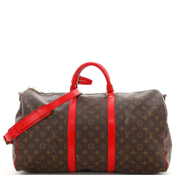Louis Vuitton Keepall Bandouliere Bag Monogram Canvas with Coquelicot Leather Trim 50
