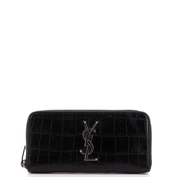 Saint Laurent Classic Monogram Zip Around Wallet Crocodile Embossed Leather