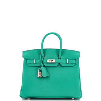 Hermes Birkin Handbag Green Togo with Palladium Hardware 25