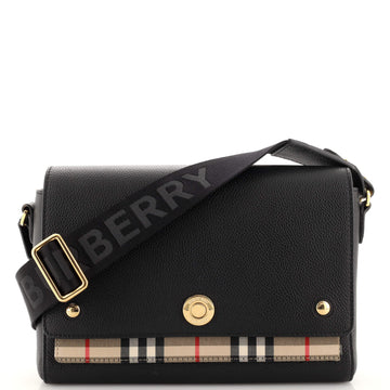 Burberry Note Crossbody Bag Leather with Vintage Check Canvas Medium