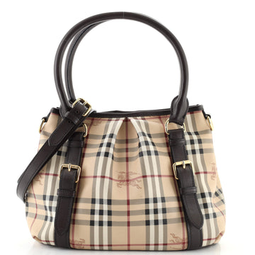 Burberry Northfield Convertible Tote Haymarket Coated Canvas Small