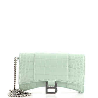 Balenciaga Hourglass Chain Wallet Crocodile Embossed Leather
