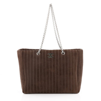 Chanel Vintage CC Chain Tote Vertical Quilted Suede Medium Brown