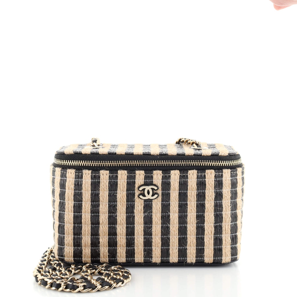 Chanel Classic Vanity Case with Chain Striped Raffia and Jute Mini Neutral  832311