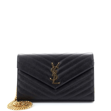 Saint Laurent Classic Monogram Wallet on Chain Matelasse Chevron Leather Medium