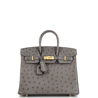 Hermes Birkin Handbag Grey Ostrich with Gold Hardware 25