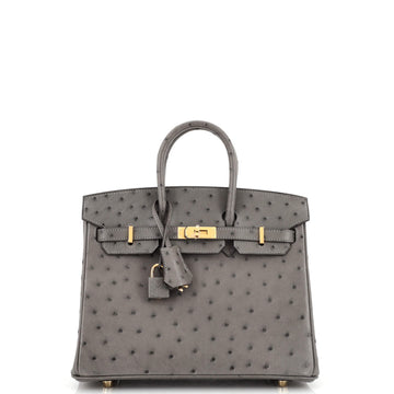 Hermes Birkin Handbag Grey Ostrich with Gold Hardware 25
