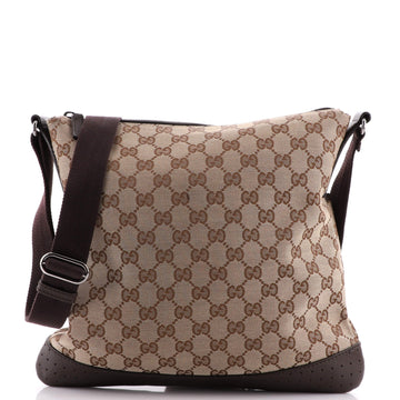 Gucci Zip Messenger Bag GG Canvas with Perforated Leather Medium