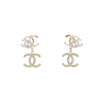 Chanel Triple CC Drop Earrings Metal with Crystals and Faux Pearls