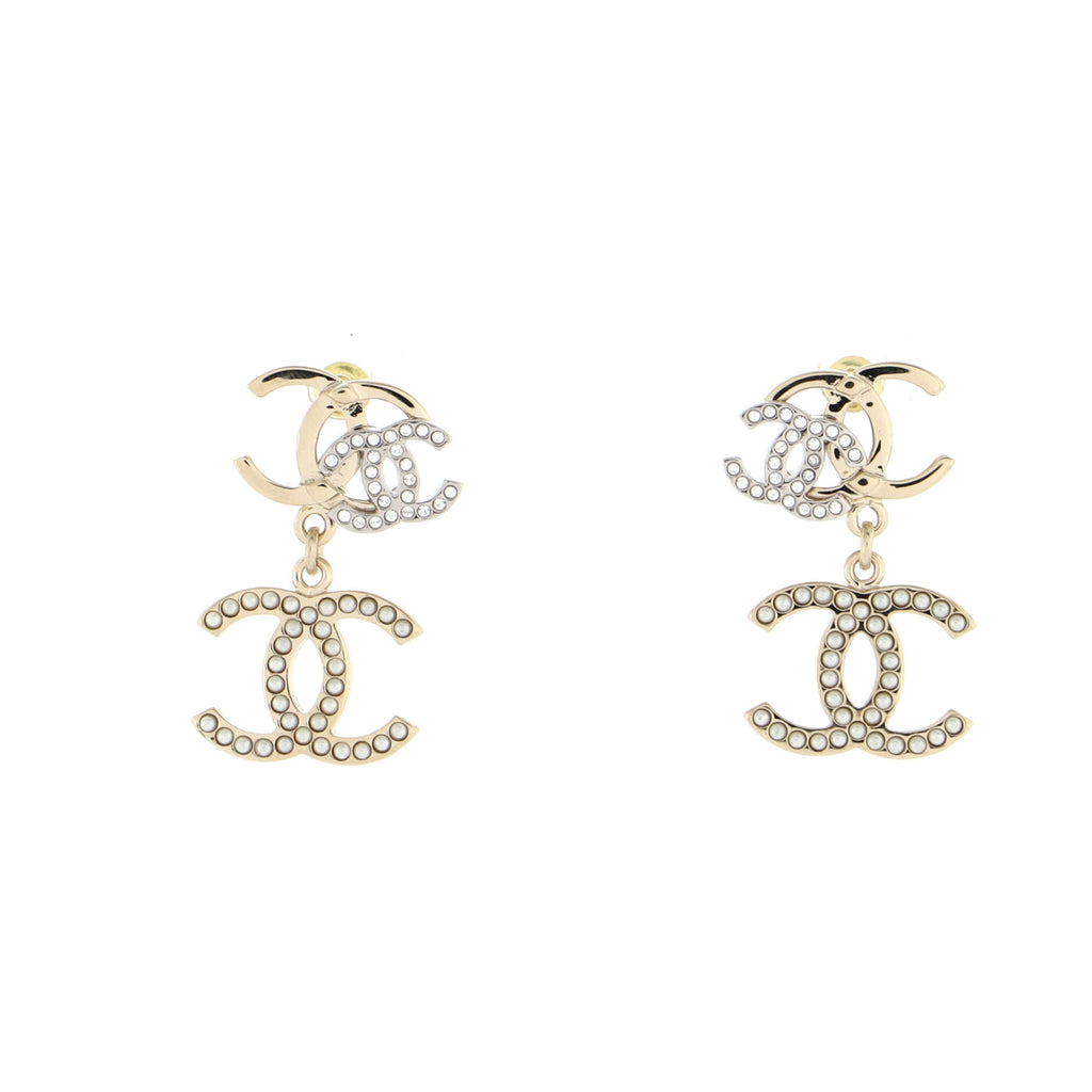Chanel Triple Pearl Drop Earrings