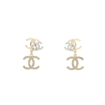 Chanel Triple CC Drop Earrings Metal with Crystals and Faux Pearls