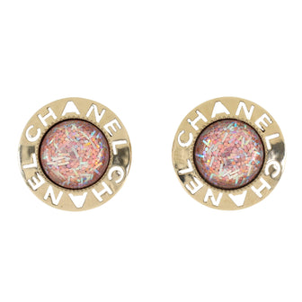 Chanel Logo Cut Out Round Stud Earrings Metal and Resin