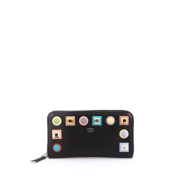 Fendi Zip Around Wallet Studded Leather Long Black 2039901