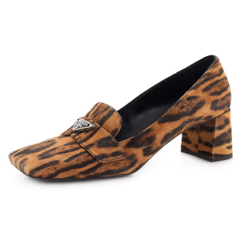 Prada Women's Square Toe Logo Loafers Printed Suede