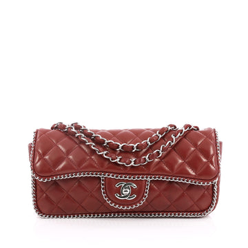 Chanel Classic Single Flap Chain Around Bag Quilted Lambskin East West Red