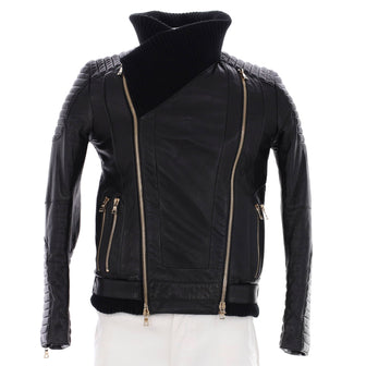 Balmain Men's Moto Biker Jacket Leather and Cotton