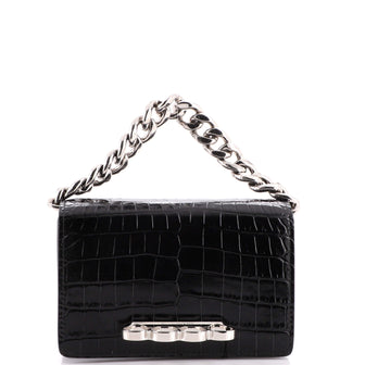 Alexander McQueen Four Ring Chain Handle Bag Crocodile Embossed Leather Mini