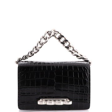 Alexander McQueen Four Ring Chain Handle Bag Crocodile Embossed Leather Mini